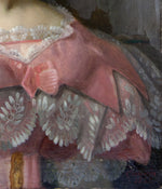 Antique French Oil Painting Portrait of a Beautiful Young Woman in Pink Satin and Lace Gown, c. 1830s
