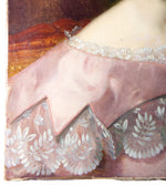 Antique French Oil Painting Portrait of a Beautiful Young Woman in Pink Satin and Lace Gown, c. 1830s