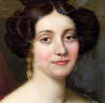 Antique French Oil Painting Portrait of a Beautiful Young Woman in Pink Satin and Lace Gown, c. 1830s