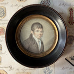 Antique French Revolutionary Napoleonic Era Portrait Miniature of a Gentleman, Grizaille in Wood Frame