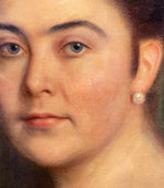 Stunning Antique French Oil Painting, Portrait of a Beautiful Woman, Red Shawl, Low Lace Bodice, c.1810, Unsigned