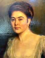 Stunning Antique French Oil Painting, Portrait of a Beautiful Woman, Red Shawl, Low Lace Bodice, c.1810, Unsigned