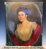 Stunning Antique French Oil Painting, Portrait of a Beautiful Woman, Red Shawl, Low Lace Bodice, c.1810, Unsigned