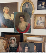Stunning Antique French Oil Painting, Portrait of a Beautiful Woman, Red Shawl, Low Lace Bodice, c.1810, Unsigned