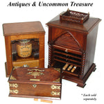 Antique Edwardian Era 11.5" Solid Oak & Gothic Revival Brass Straps "Cigars" Box, Chest
