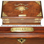 Antique Edwardian Era 11.5" Solid Oak & Gothic Revival Brass Straps "Cigars" Box, Chest