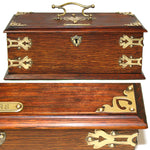 Antique Edwardian Era 11.5" Solid Oak & Gothic Revival Brass Straps "Cigars" Box, Chest