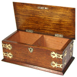 Antique Edwardian Era 11.5" Solid Oak & Gothic Revival Brass Straps "Cigars" Box, Chest