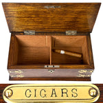 Antique Edwardian Era 11.5" Solid Oak & Gothic Revival Brass Straps "Cigars" Box, Chest