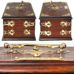 Antique Edwardian Era 11.5" Solid Oak & Gothic Revival Brass Straps "Cigars" Box, Chest