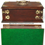 Antique Edwardian Era 11.5" Solid Oak & Gothic Revival Brass Straps "Cigars" Box, Chest