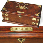 Antique Edwardian Era 11.5" Solid Oak & Gothic Revival Brass Straps "Cigars" Box, Chest