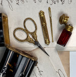 Rare Fine French 18th to early 19th Century Sewing Etui, Nécessaire, Palais Royal 18k Gold Silver Inlay, Perfume