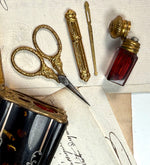 Rare Fine French 18th to early 19th Century Sewing Etui, Nécessaire, Palais Royal 18k Gold Silver Inlay, Perfume