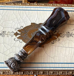 S D Monogram Antique French or Bohemian Banded Agate and Silver Sceau, Sealing Wax Seal