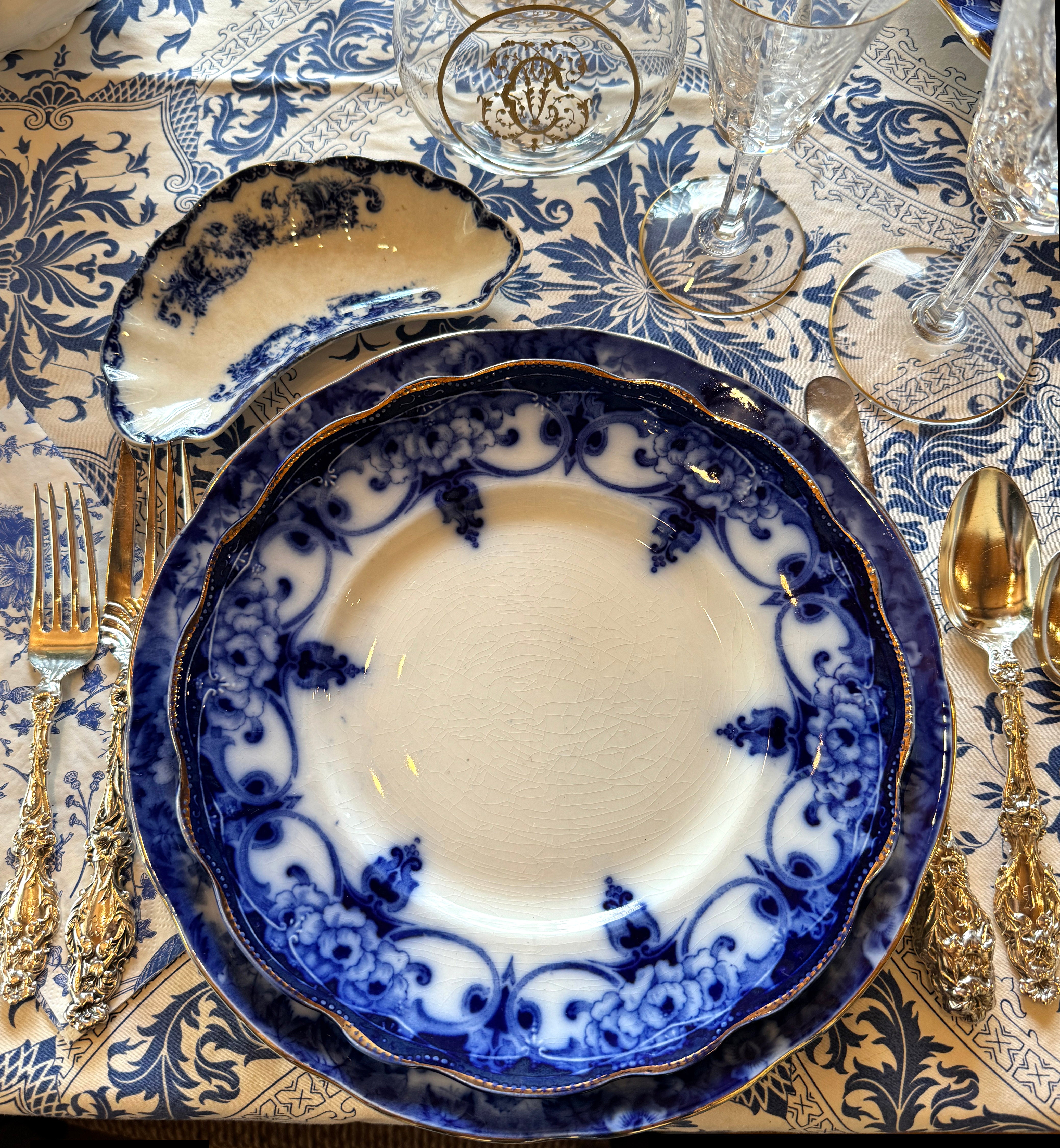 Blue Transferware Patterns Fine Antique English Flow Blue Transferware Plates, Set of 8 Myott Son ...