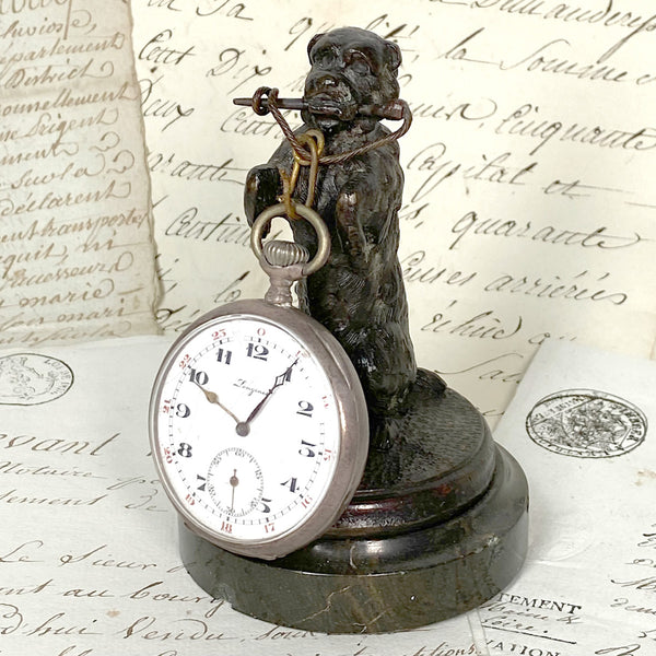 Antique French Bronze Begging Dog Pocket Watch Holder, Stand