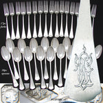 Fine Antique French PUIFORCAT Gothic Pattern Sterling Silver 35pc Flatware Set