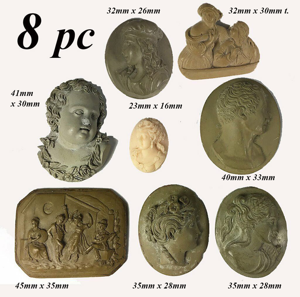 RARE! Jeweler's Set of 8 Superb Unmounted 19th Century Italy Grand Tour Lava Cameo