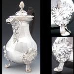 Antique French Sterling Silver 20oz Bachelor or Solitaire Size Tea or Coffee Pot, Ornate Foliate