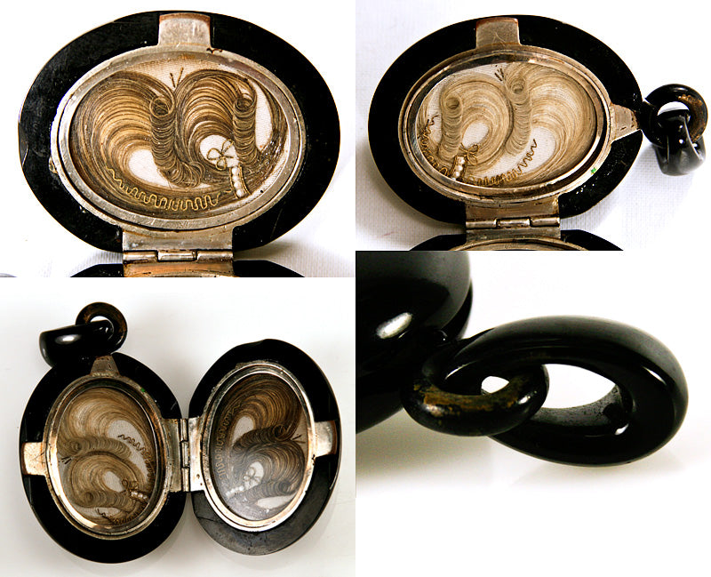 Antique French Tortoise Shell Locket with Hair Art, Seed Pearls - Tort ...