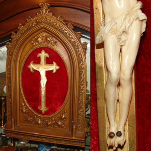 Antique Victorian Era French 22" Altar Frame, Carved Christ Figure, Sculpture