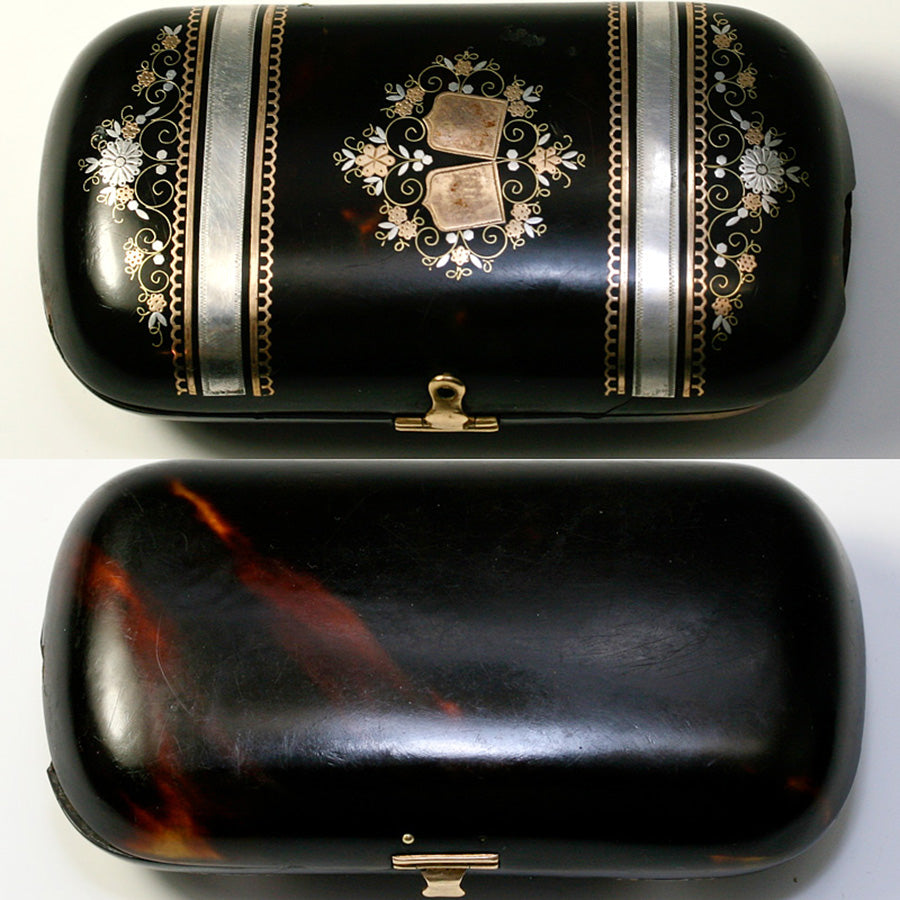 Magnificent Antique French Pique Tortoise Shell Purse, c. 1840-60s Tortoiseshell