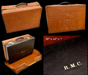 Rare Pristine Antique Travel Valise, Suitcase, with Fitted Jars, Brushes of English Sterling