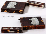 Antique English Calling Card Case, Tortoise Shell and Mother of Pearl, 2 Castles