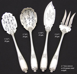 Fine Antique French Sterling Silver 4pc Hors d'Oeuvre Serving Set, Empire Style Torch & Quiver