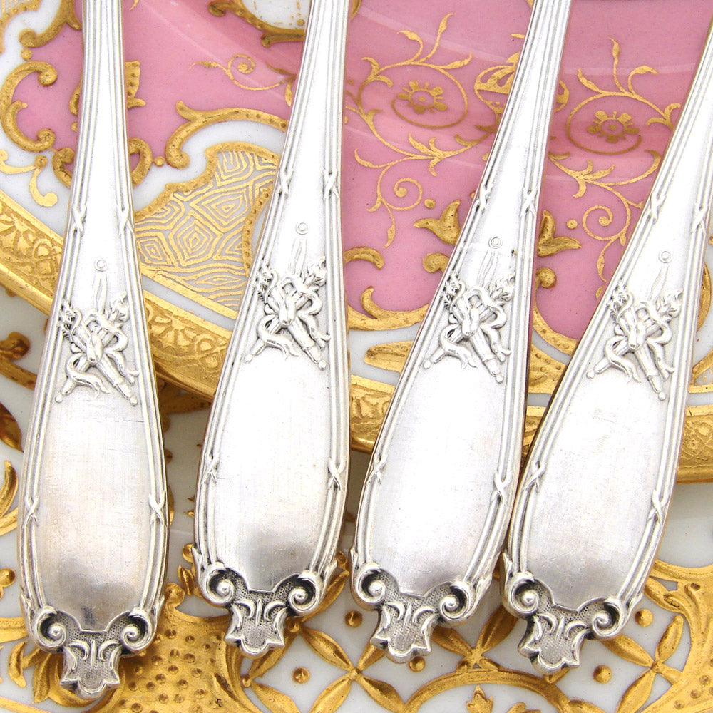 Fine Antique French Sterling Silver 4pc Hors d'Oeuvre Serving Set, Empire Style Torch & Quiver