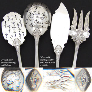 Fine Antique French Sterling Silver 4pc Hors d'Oeuvre Serving Set, Empire Style Torch & Quiver