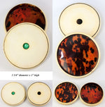 Huge Antique 3 3/4" Ivory Table Snuff Box, Tortoise Shell Liner, Facet-cut Gem On Top