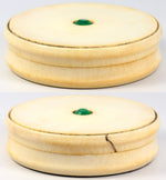 Huge Antique 3 3/4" Ivory Table Snuff Box, Tortoise Shell Liner, Facet-cut Gem On Top