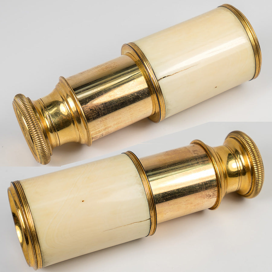 Antique French Single-draw Opera Glasses, Monocular, Ivory Casing - "Felletta, Opt. Place du College, LYON"