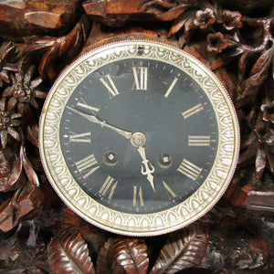 Huge Antique Black Forest Carved 24" Mantel Clock, Hunt Theme Chamois or Ibex & Fawn, Edelweiss