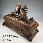 Antique 19th c. HC Swiss Black Forest Glove, Document, Jewelry Box,12.75" w 2 Pheasants