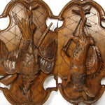 Fab Antique Black Forest 17" Wall Plaque PAIR, "Fruits of the Hunt" Hare & Game Bird Figures