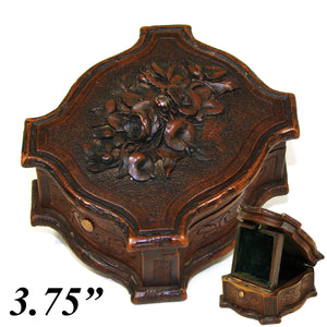 Antique HC Black Forest Pocket Watch Display Box, Elaborate Fine Floral Bouquet