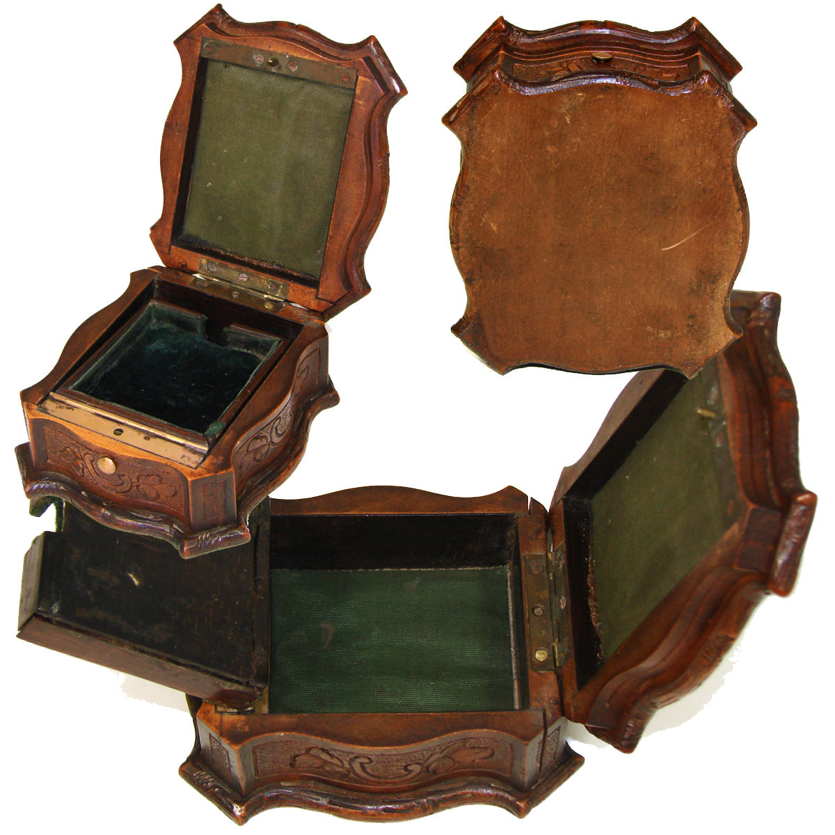 Antique HC Black Forest Pocket Watch Display Box, Elaborate Fine Floral Bouquet