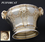 Antique French PUIFORCAT 18k Gold on Sterling Silver Vermeil Caviar Dish, Empire Style Ram Heads