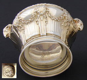 Antique French PUIFORCAT 18k Gold on Sterling Silver Vermeil Caviar Dish, Empire Style Ram Heads