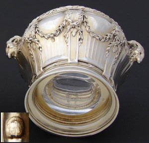 Antique French PUIFORCAT 18k Gold on Sterling Silver Vermeil Caviar Dish, Empire Style Ram Heads