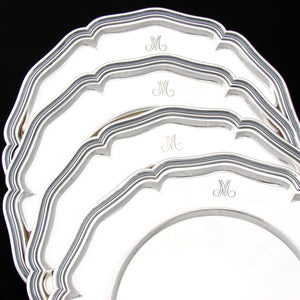 Elegant Vintage Swiss Hallmarked Solid Silver 4pc 11" Tray, Plate or Charger Set, "M" Monograms