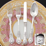 Antique French Sterling Silver 4pc Flatware Place Setting for One, Figural Mascaron Pattern