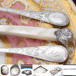 Gorgeous Antique French Sterling Silver 3pc Flatware Place Setting for One, Figural, Pearl Handled Knife