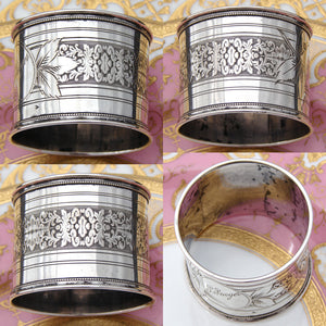 Antique French .800 Silver Napkin Ring, Guilloche Style Decoration, "J. Roger"