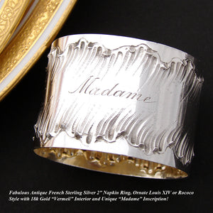 Antique French PUIFORCAT Sterling Silver Napkin Ring, Louis XV or Rococo Pattern, "Madame" Inscription