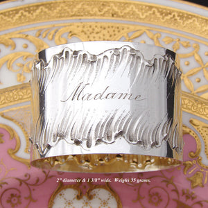 Antique French PUIFORCAT Sterling Silver Napkin Ring, Louis XV or Rococo Pattern, "Madame" Inscription