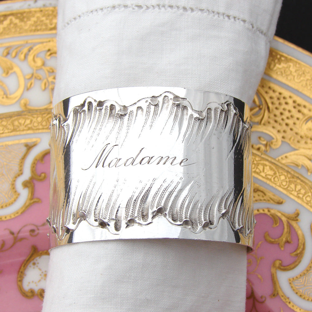 Antique French PUIFORCAT Sterling Silver Napkin Ring, Louis XV or Rococo Pattern, "Madame" Inscription